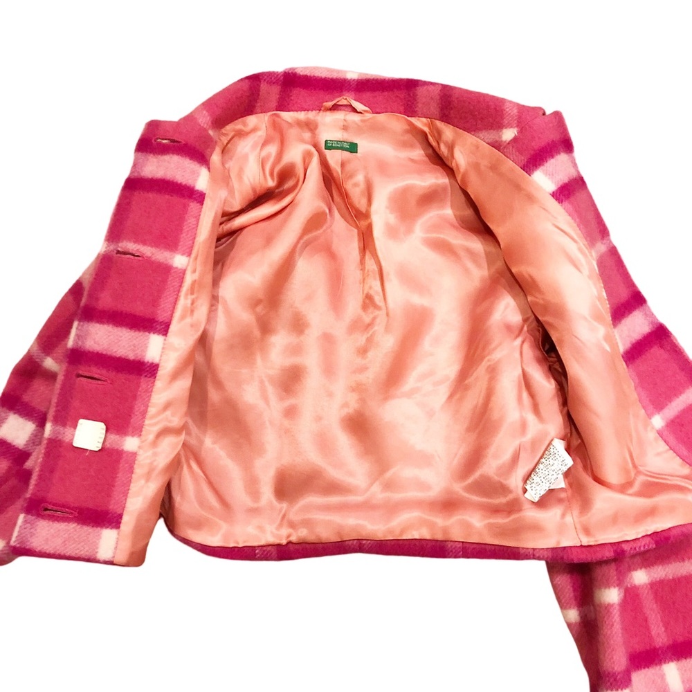 Vintage Benetton Pink Plaid Wool/Mohair Blend Cropped Blazer Jacket Small - Picture 5 of 8
